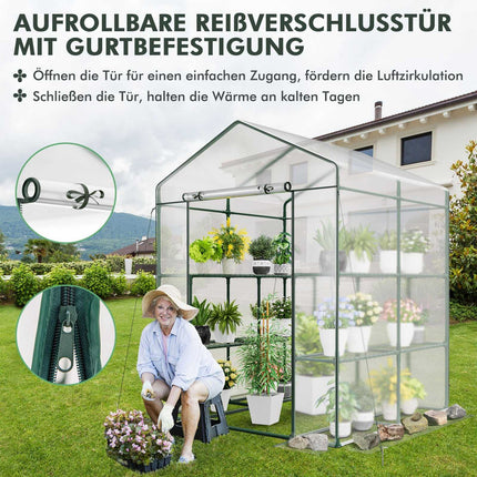 Seră walk-in cu 8 rafturi, capac PVC, 139x144x195 cm