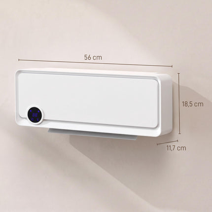Wall Fan Heater 2000 W with Remote Control and LED Display, White, 12-Hour Timer