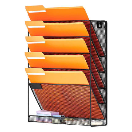 Wall File Organizer, 6-Pocket Mesh Metal, Label Tabs