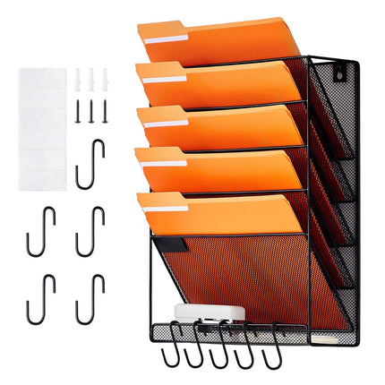 Wall File Organizer, 6-Pocket Mesh Metal, Label Tabs