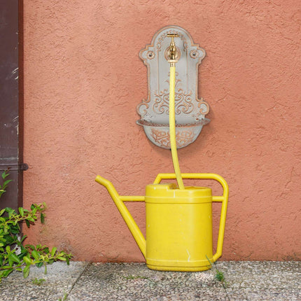 Fântână de perete cu robinet, fontă aurie și gri