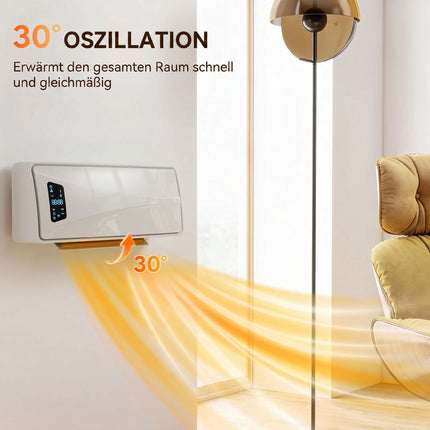 Încălzitor ceramic de perete de 2000 W cu temporizator și afișaj LED