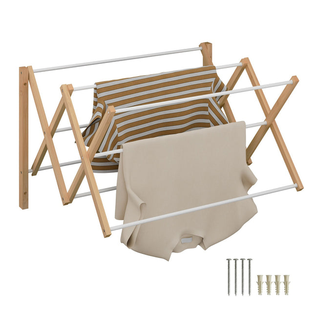 Suport de uscare extensibil din metal bambus, montat pe perete