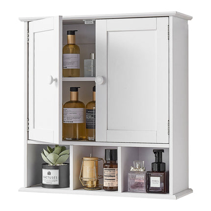 Wall-Mounted Bathroom Cabinet, 2 Doors, Adjustable Shelf, White