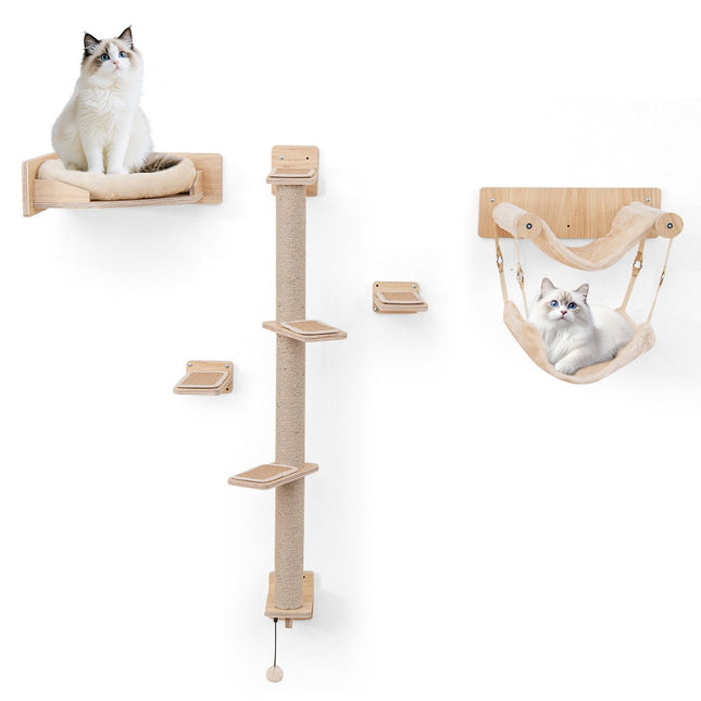 Set de mobilier pentru pisici montat pe perete cu hamace și pat
