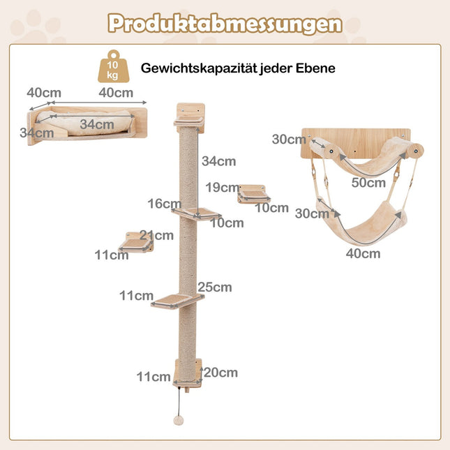 Set de mobilier pentru pisici montat pe perete cu hamace și pat