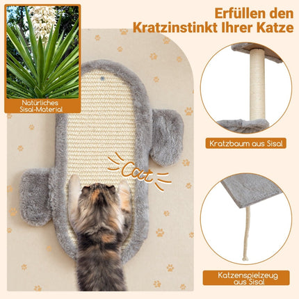 Set turn pentru pisici montat pe perete cu stâlpi de zgâriat din sisal