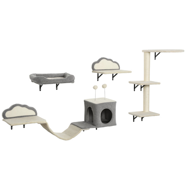 Set de copac pentru pisici montat pe perete, sisal, 4 piese, bej