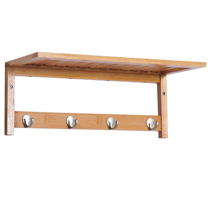 Cuier de haine montat pe perete, lemn natural, 4 cârlige, capacitate 5 kg