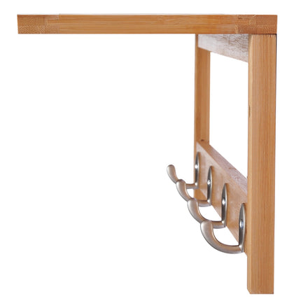 Cuier de haine montat pe perete, lemn natural, 4 cârlige, capacitate 5 kg