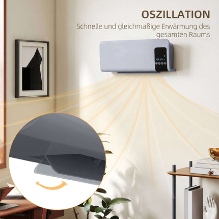 Încălzitor electric de perete, gri, 2 moduri, temporizator, afișaj LED