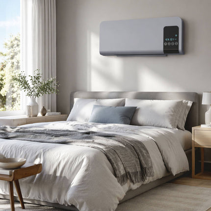 Încălzitor electric de perete, gri, 2 moduri, temporizator, afișaj LED