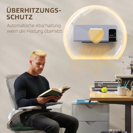 Încălzitor electric de perete, gri, 2 moduri, temporizator, afișaj LED