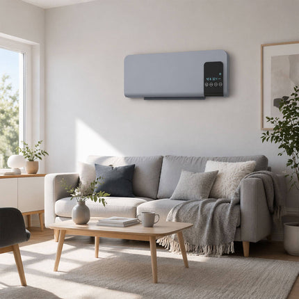 Încălzitor electric de perete, gri, 2 moduri, temporizator, afișaj LED