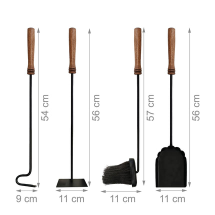 Set de scule pentru șemineu montat pe perete, oțel și lemn, 5 piese