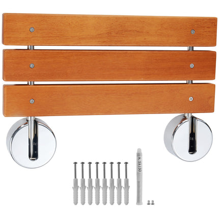 Wall-Mounted Folding Teak Shower Seat, 440 lb Capacity