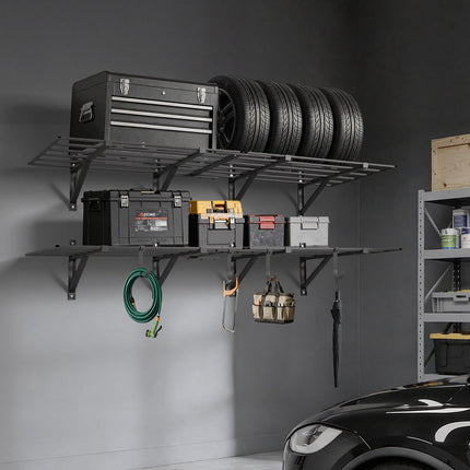 Wall-Mounted Garage Shelves, 2-Tier Steel, 4-Pack, 725 kg