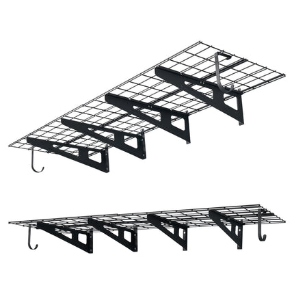 Wall-Mounted Garage Shelving, 2-Tier Steel, 1000 lb, Hooks