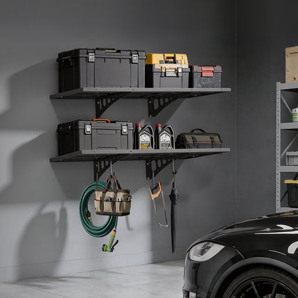 Wall-Mounted Garage Shelving, 2-Tier Steel, 560 lb