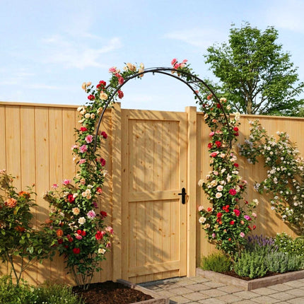 Spalier cu arc de trandafiri semi-montat pe perete, metal negru