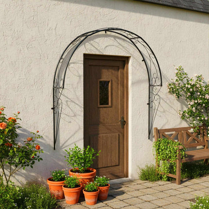 Spalier cu arc de trandafiri semi-montat pe perete, metal negru