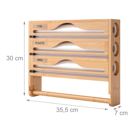 Dispenser de hârtie de bucătărie și folie de aluminiu, montat pe perete, cu tăietor