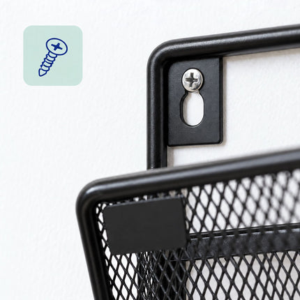 Wall-Mounted Magazine Holder with 3 Tiers, Black Iron, Screws Included