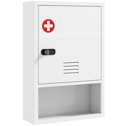 Dulap de medicamente montat pe perete cu încuietoare, alb, oțel