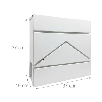 Cutie poștală metalică de perete cu suport pentru ziare, albă