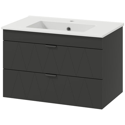 Unitate de lavabo montată pe perete cu chiuvetă din ceramică, negru