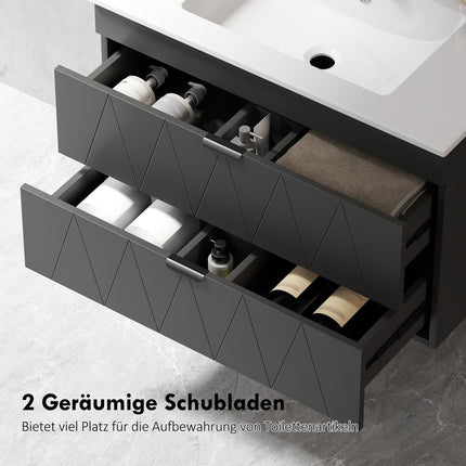 Unitate de lavabo montată pe perete cu chiuvetă din ceramică, negru