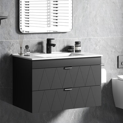Unitate de lavabo montată pe perete cu chiuvetă din ceramică, negru