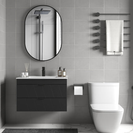 Unitate de lavabo montată pe perete cu chiuvetă din ceramică, negru