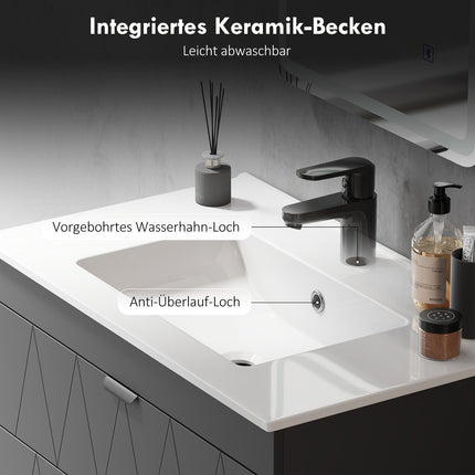 Unitate de lavabo montată pe perete cu chiuvetă din ceramică, negru