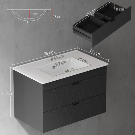 Unitate de lavabo montată pe perete cu chiuvetă din ceramică, negru