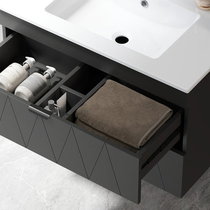 Unitate de lavabo montată pe perete cu chiuvetă din ceramică, negru