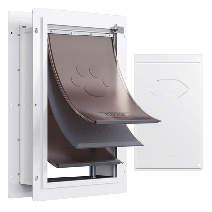 Wall Pet Door With Lock, 3-Flap System, Metal Frame, Small, White