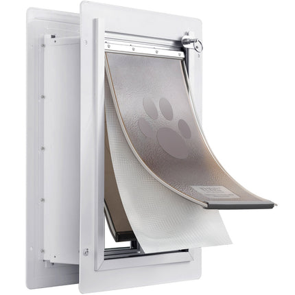 Wall Pet Door With Lock, 3-Flap System, Metal Frame, Small, White
