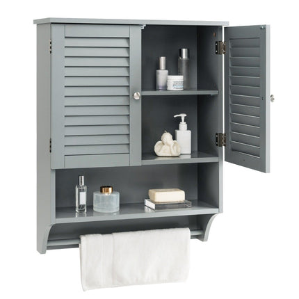 Dulap de perete cu medicamente suspendat cu 2 usi cu sipci 58 x 22 x 75 cm gri