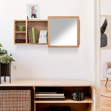Wall shelf in walnut with mirror