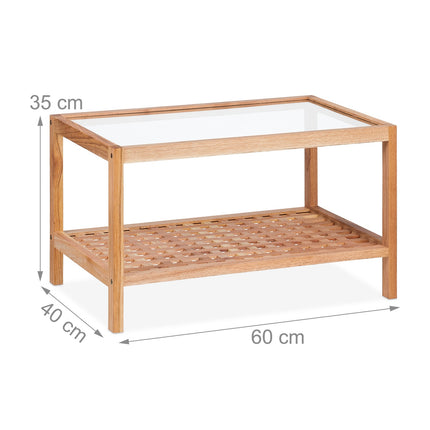 Masuta de cafea din nuc cu blat din sticla, 2 rafturi