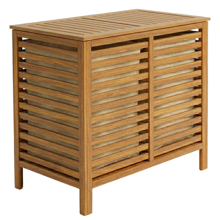 Coș de rufe din lemn de nuc, 150 l, 2 compartimente