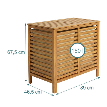 Coș de rufe din lemn de nuc, 150 l, 2 compartimente