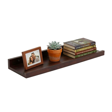 Walnut Picture Ledge Shelf – Raised Lip, Floating Mount