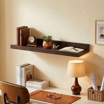 Walnut Picture Ledge Shelf – Raised Lip, Floating Mount