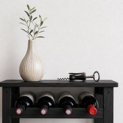 Walnut Wood Wine Rack for 24 Bottles with Top Shelf, 82 cm, Black