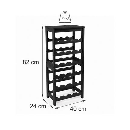 Walnut Wood Wine Rack for 24 Bottles with Top Shelf, 82 cm, Black