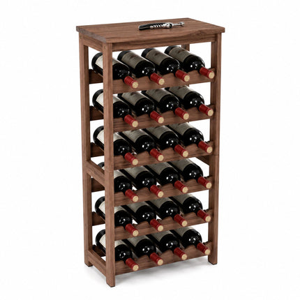 Walnut Wood Wine Rack for 24 Bottles with Top Shelf, 82 cm, Brown