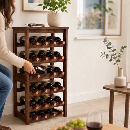 Walnut Wood Wine Rack for 24 Bottles with Top Shelf, 82 cm, Brown