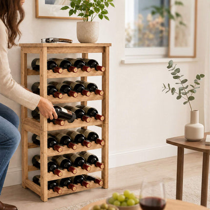 Walnut Wood Wine Rack for 24 Bottles with Top Shelf, 82 cm, Natural